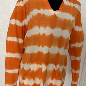 American Living Orange and White Tie-Dye V-Neck Pullover